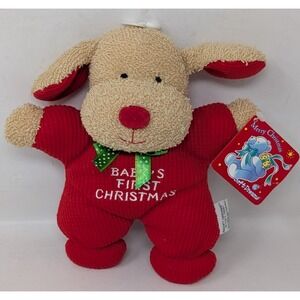 Soft Dreams My First Christmas Baby Dog Rattle Plush Waffle Terry‎ Vintage 90s